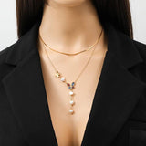 Colorful Butterfly Pearls Pendant Necklace For Women Girl 2 Layers