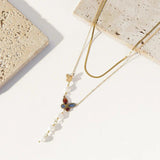 Colorful Butterfly Pearls Pendant Necklace For Women Girl 2 Layers