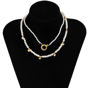 2Pcs/Set Pearl Choker Necklace Women Collares Bridal Wedding Kpop Beaded Chain