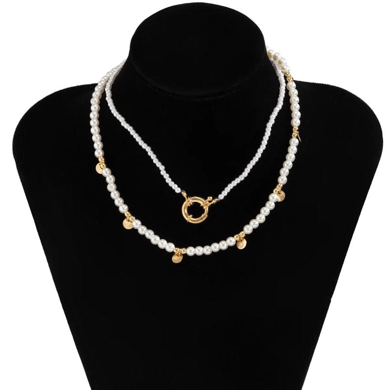 2Pcs/Set Pearl Choker Necklace Women Collares Bridal Wedding Kpop Beaded Chain