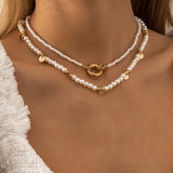 2Pcs/Set Pearl Choker Necklace Women Collares Bridal Wedding Kpop Beaded Chain