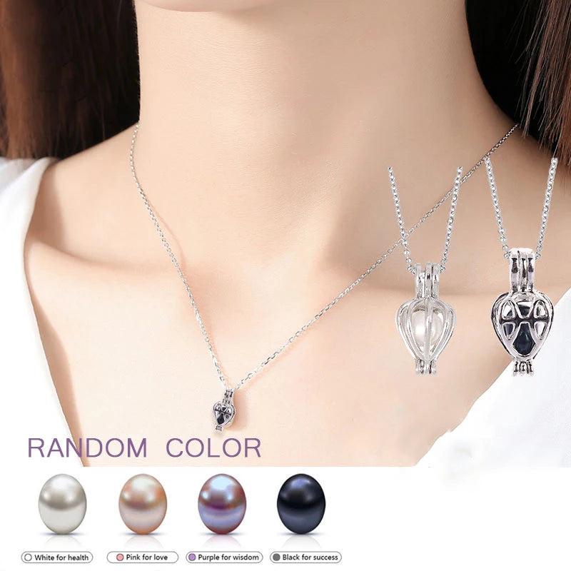 Love Heart Wish Pearl Pendant Necklace Natural Oyster Cage Holder Choker