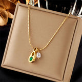 316L Stainless Steel Water Drop Necklace Green Zircon Clavicl