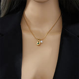 316L Stainless Steel Water Drop Necklace Green Zircon Clavicl