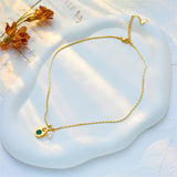 316L Stainless Steel Water Drop Necklace Green Zircon Clavicl