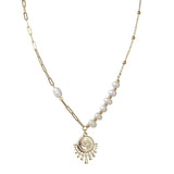 Stainless Steel Eye Pendant Necklace Freshwater Pearl Choker 14k Plated Jewelry