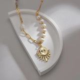 Stainless Steel Eye Pendant Necklace Freshwater Pearl Choker 14k Plated Jewelry