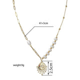 Stainless Steel Eye Pendant Necklace Freshwater Pearl Choker 14k Plated Jewelry