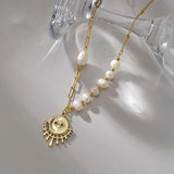 Stainless Steel Eye Pendant Necklace Freshwater Pearl Choker 14k Plated Jewelry