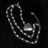 Romantic Pearl Beaded Chain Rosary Necklace Flowers Heart Locket