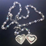 Romantic Pearl Beaded Chain Rosary Necklace Flowers Heart Locket