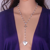Romantic Pearl Beaded Chain Rosary Necklace Flowers Heart Locket