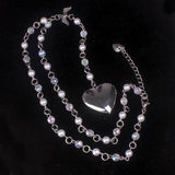 Romantic Pearl Beaded Chain Rosary Necklace Flowers Heart Locket