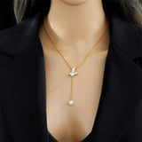 316L Stainless Steel Butterfly Pearl Pendant Necklace for Women Charm Jewelry