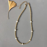 Beaded Necklace Gold-Color Beads Freshwater Pearl Ladies High Fashion Accessory