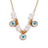 Beaded Pearl Turquoise Necklace 18K Plated Stainless Steel Women's Chain