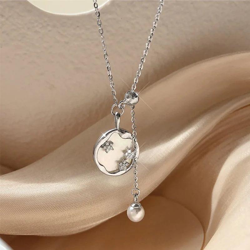 Silver Tassel Pearl Shell Necklace for Women