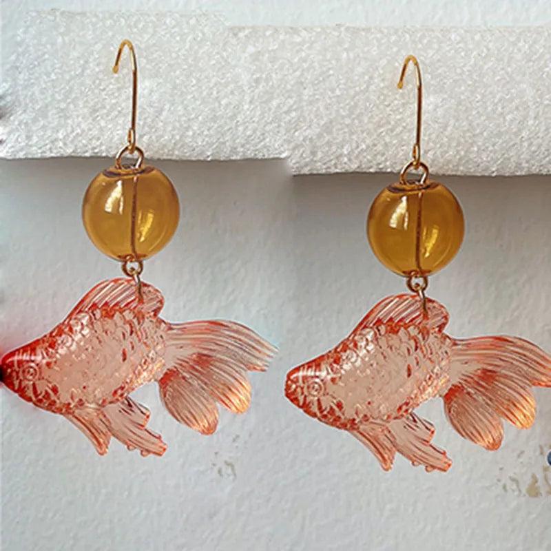 Goldfish Dangle Earrings Resin Fish Drop Earrings for Women