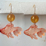 Goldfish Dangle Earrings Resin Fish Drop Earrings for Women