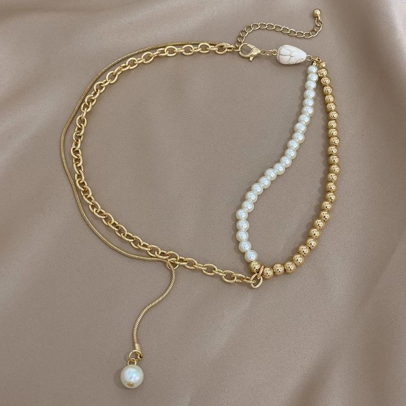 Women's Charm Pearl Pendant Bead Alloy Chain Necklace