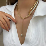 Women's Charm Pearl Pendant Bead Alloy Chain Necklace