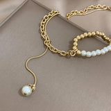 Women's Charm Pearl Pendant Bead Alloy Chain Necklace