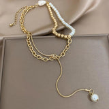 Women's Charm Pearl Pendant Bead Alloy Chain Necklace