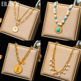 316L Stainless Steel Coin Pearl Necklace For Women Waterproof