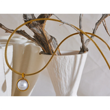 Vintage Pearl Round Pendant Stainless Steel Choker Necklace Women
