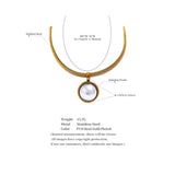 Vintage Pearl Round Pendant Stainless Steel Choker Necklace Women