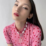 Statement Necklace Big Transparent Heart Baroque Pearl Stainless Steel Jewelry