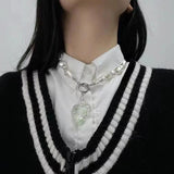 Statement Necklace Big Transparent Heart Baroque Pearl Stainless Steel Jewelry
