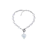 Statement Necklace Big Transparent Heart Baroque Pearl Stainless Steel Jewelry