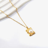 Vintage Round Pearl Necklace Collar Stainless Steel Chain Choker Gift