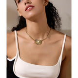 316l Stainless Steel Pearl Fan Pendant Necklace 18K PVD Plated