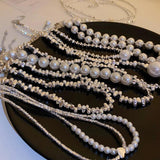 Vintage Style Silver Beads Pearl Necklace Metal Collar Chain