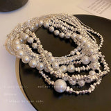 Vintage Style Silver Beads Pearl Necklace Metal Collar Chain