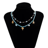 Boho Crystal Beads Choker Necklace Geometric Shell Pendant Jewelry