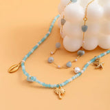Boho Crystal Beads Choker Necklace Geometric Shell Pendant Jewelry