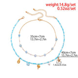 Boho Crystal Beads Choker Necklace Geometric Shell Pendant Jewelry