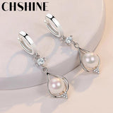 925 Silver Water Drop Pearl Earrings Wedding Gift Jewelry