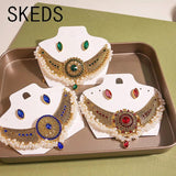 Bohemian Style Crystal Pendant Pearls Necklace Earrings Set