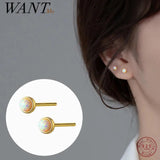 925 Silver Opal Zircon Stud Earrings Women Bone Piercing Jewelry