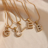 Waterproof Pearl Letter Necklace for Women