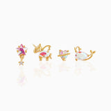Vintage Whale Unicorn Gold-Plated Zircon Stud Earring Set