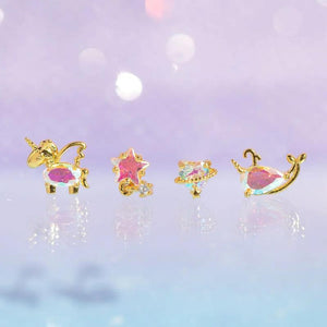 Vintage Whale Unicorn Gold-Plated Zircon Stud Earring Set