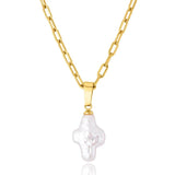 Baroque Pearl Cross Pendant Necklace Cuban Link Chain Vintage Jewelry