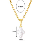 Baroque Pearl Cross Pendant Necklace Cuban Link Chain Vintage Jewelry