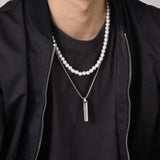 Roman Numerals Bar Simulated Pearl Chain Necklaces for Men