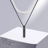 Roman Numerals Bar Simulated Pearl Chain Necklaces for Men
